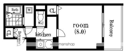 ソレイユ駒沢[1K/27.66m2]の間取図