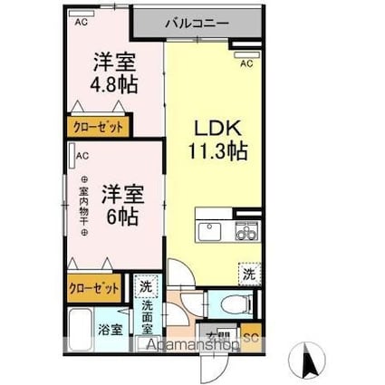 Ｄフラット台町[2LDK/49.39m2]の間取図