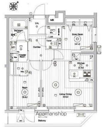 東京都渋谷区代々木４丁目[1SLDK/50.82m2]の間取図