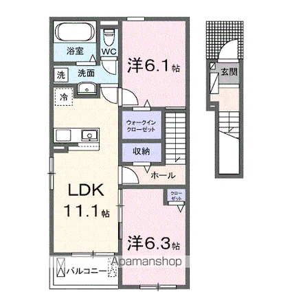 「仮称」古川鶴ケ埣アパートⅠ[2LDK/58.57m2]の間取図