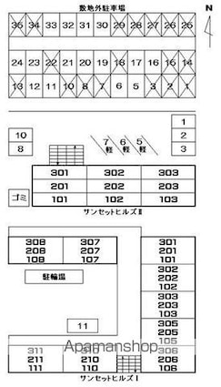 サンセットヒルズⅡ[2LDK/53.12m2]の配置図