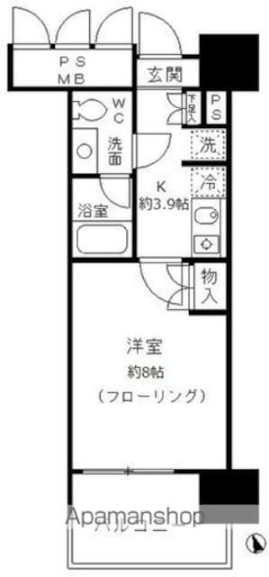 フォンテーヌ芝浦[1K/26.02m2]の間取図