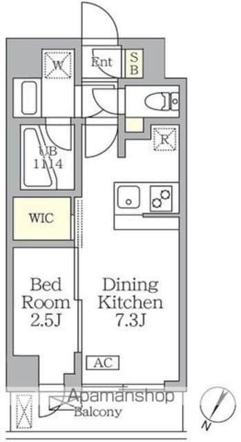 東京都世田谷区三宿１丁目[1DK/25.46m2]の間取図