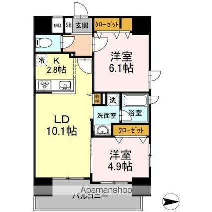 Ｄーｒｏｏｍ早稲田[2LDK/54.55m2]の間取図