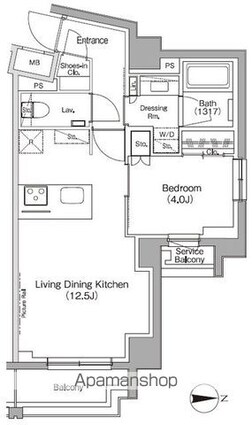 ザ・パークハビオ高円寺レジデンス[1LDK/41.5m2]の間取図
