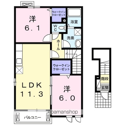 グロワールＢ[2LDK/57.63m2]の間取図