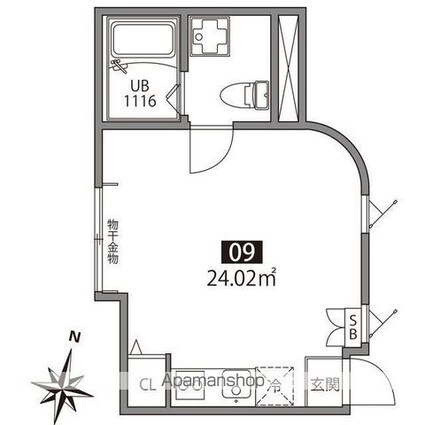 中野弥生町テラス[1R/24.02m2]の間取図