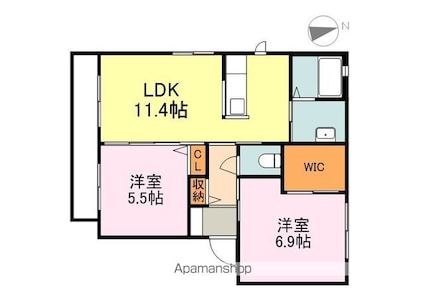 広島県福山市津之郷町大字津之郷[2LDK/54.07m2]の間取図