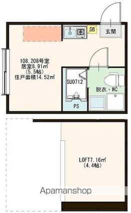 ハーモニーテラス上板橋[1R/14.52m2]の間取図