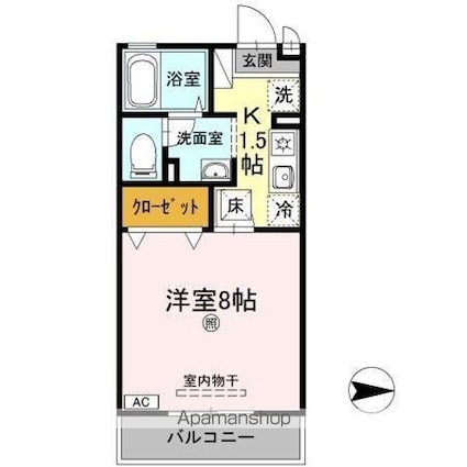 ベルシャトル　Ｂ棟[1K/26.71m2]の間取図