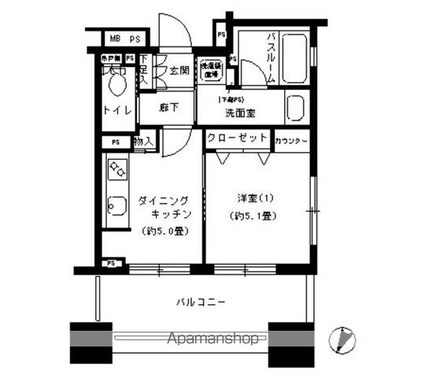 パークキューブ市ヶ谷[1DK/30.09m2]の間取図
