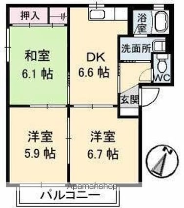 ファミール牟礼[3DK/54.07m2]の間取図