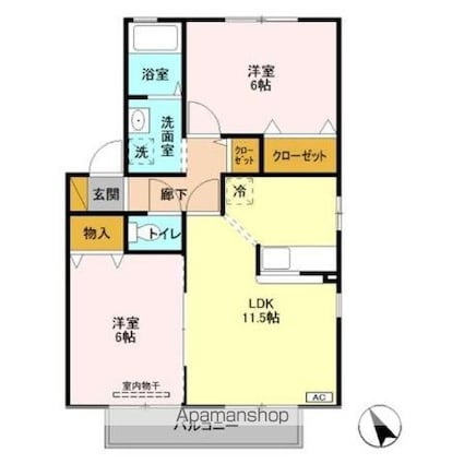 ディアクレスト　Ｂ[2LDK/53.76m2]の間取図