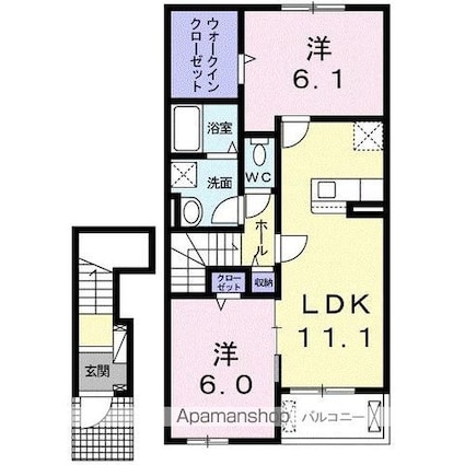 クラール飯田町Ａ[2LDK/58.64m2]の間取図