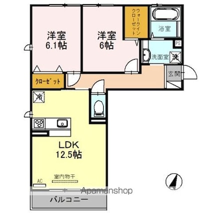 リート６２３　Ｗ（ウェスト）[2LDK/60.43m2]の間取図
