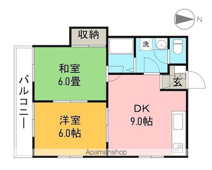 ハイネスぶどうの木[2DK/48m2]の間取図