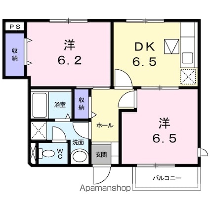 パステークガーデンＥ[2DK/47.34m2]の間取図