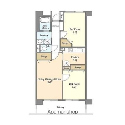 ＵＵＲコート白鷺[2LDK/59.9m2]の間取図