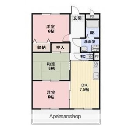ＬＡ・ＶｉＥ・ＥＮ　ＴＡＫＡＩＤＥ[3DK/56.7m2]の間取図