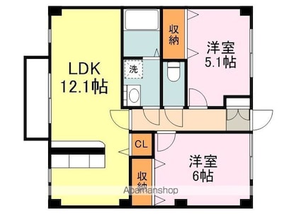 広島県福山市神辺町大字川南[2LDK/53m2]の間取図