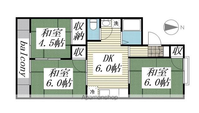 タワーズ黒崎Ｂ棟 203 ｜ 福岡県北九州市八幡西区市瀬１丁目14-45（賃貸アパート3DK・2階・48.17㎡） その2