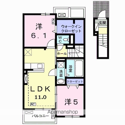 岐阜県岐阜市北鶉２丁目[2LDK/57.54m2]の間取図