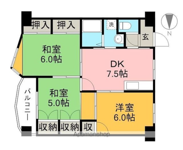 高知県高知市葛島１丁目[3DK/55.26m2]の間取図