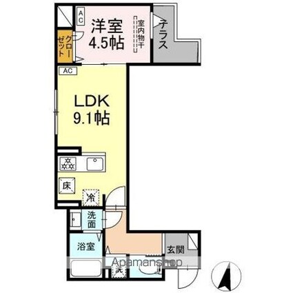 セレスティア大島[1LDK/34.97m2]の間取図