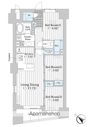ザ・グランクラッセ日本橋イースト[3LDK/71.44m2]の間取図