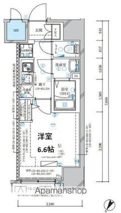 ディアレイシャス名古屋中村公園Ⅱ[1K/24.28m2]の間取図