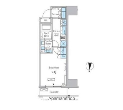 パークアクシス錦糸町レジデンス[1K/25.6m2]の間取図