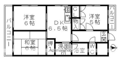 七福マンション[3DK/55m2]の間取図