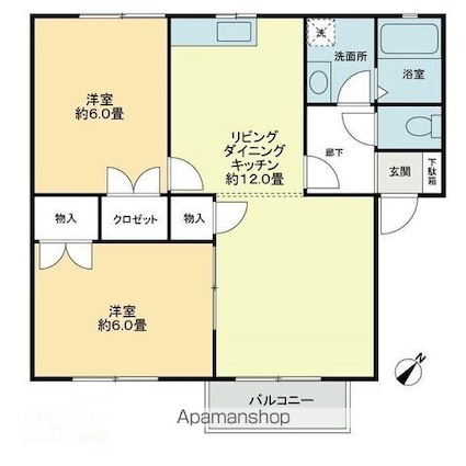 メンバーズタウン讃岐富士Ａ[2LDK/54.65m2]の間取図