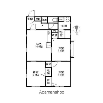 フルームびわ[3LDK/63m2]の間取図