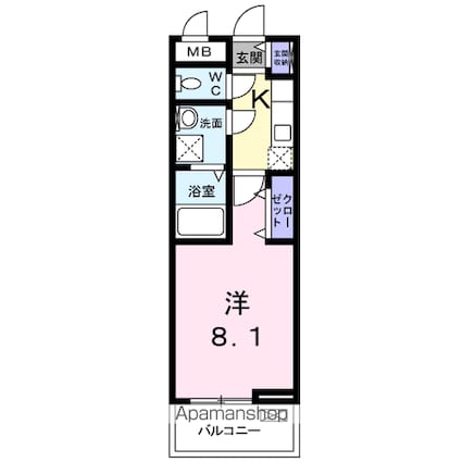 アザリアガーデン代沢[1K/25.81m2]の間取図