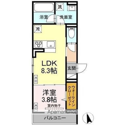 Ｄーｒｅｓｉｄｅｎｃｅ引野[1LDK/33.75m2]の間取図