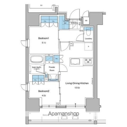 ルフォンプログレ秋葉原マークス[2LDK/50.37m2]の間取図