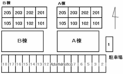 香川県高松市郷東町[1K/22.46m2]の配置図