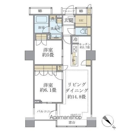 Ｂｒｉｌｌｉａ　Ｍａｒｅ　有明　ＴＯＷＥＲ＆ＧＡＲＤＥＮ[2LDK/66.11m2]の間取図