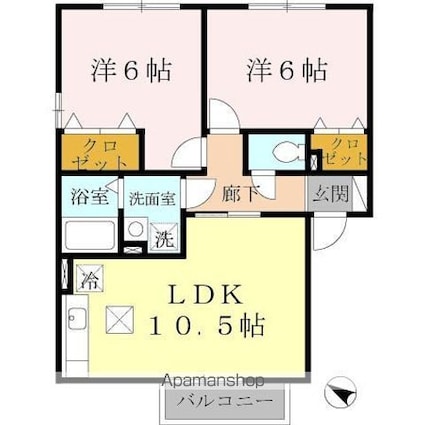コーポミズホ[2LDK/51.69m2]の間取図