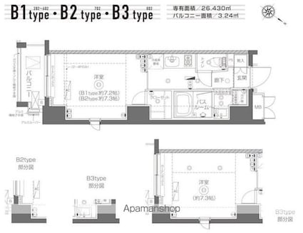 ＺＯＯＭ月島[1K/26.43m2]の間取図