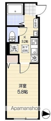 エクセラン西国立[1K/19.55m2]の間取図