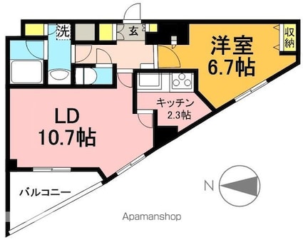 東京都世田谷区羽根木１丁目[1LDK/49.23m2]の間取図