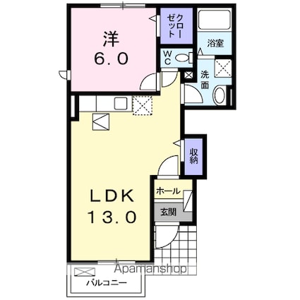 サンリット・サイド[1LDK/45.77m2]の間取図