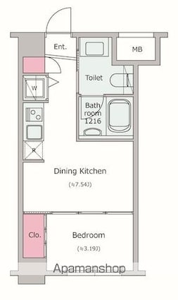 レジディア新川[1DK/26.05m2]の間取図