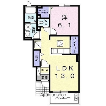 香川県高松市小村町[1LDK/45.77m2]の間取図