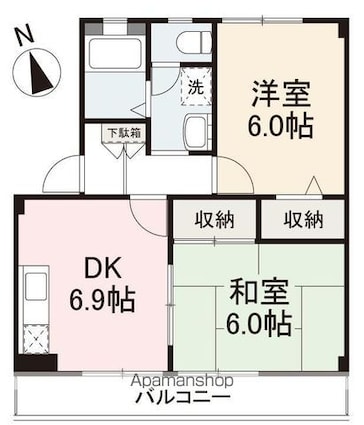 フォブール備前[2DK/44.72m2]の間取図