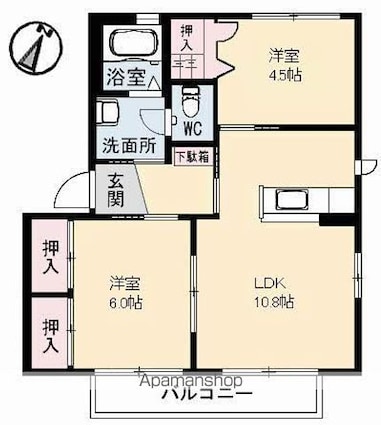 広島県三原市田野浦２丁目[2LDK/50.04m2]の間取図
