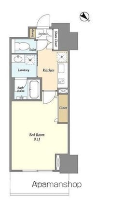フロンティア新宿タワー[1K/30.37m2]の間取図