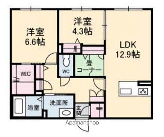 メゾンこころ　Ｂ棟[2LDK/63.75m2]の間取図